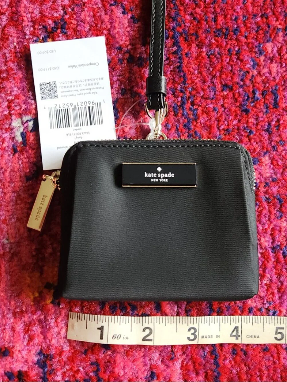 NWT Black Kate Spade Carter Nylon Card Case Lanyard